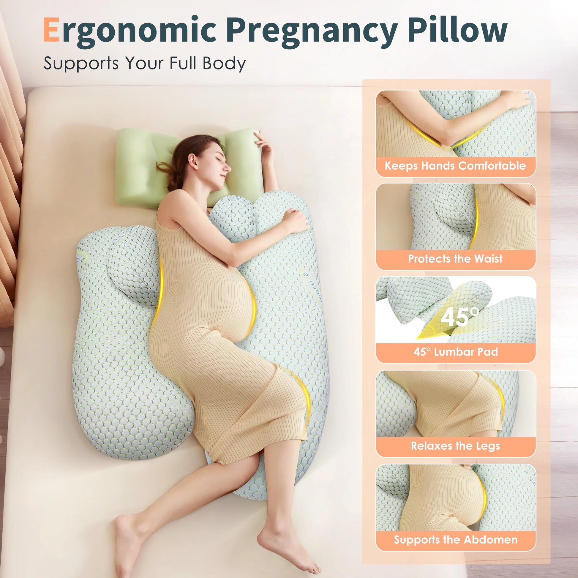 Pregnancy Pillow with Ergonomic Design for Relieving Your Pains and Improving Sleeping Quality, Pregnant Women Must Haves with Removable Cover