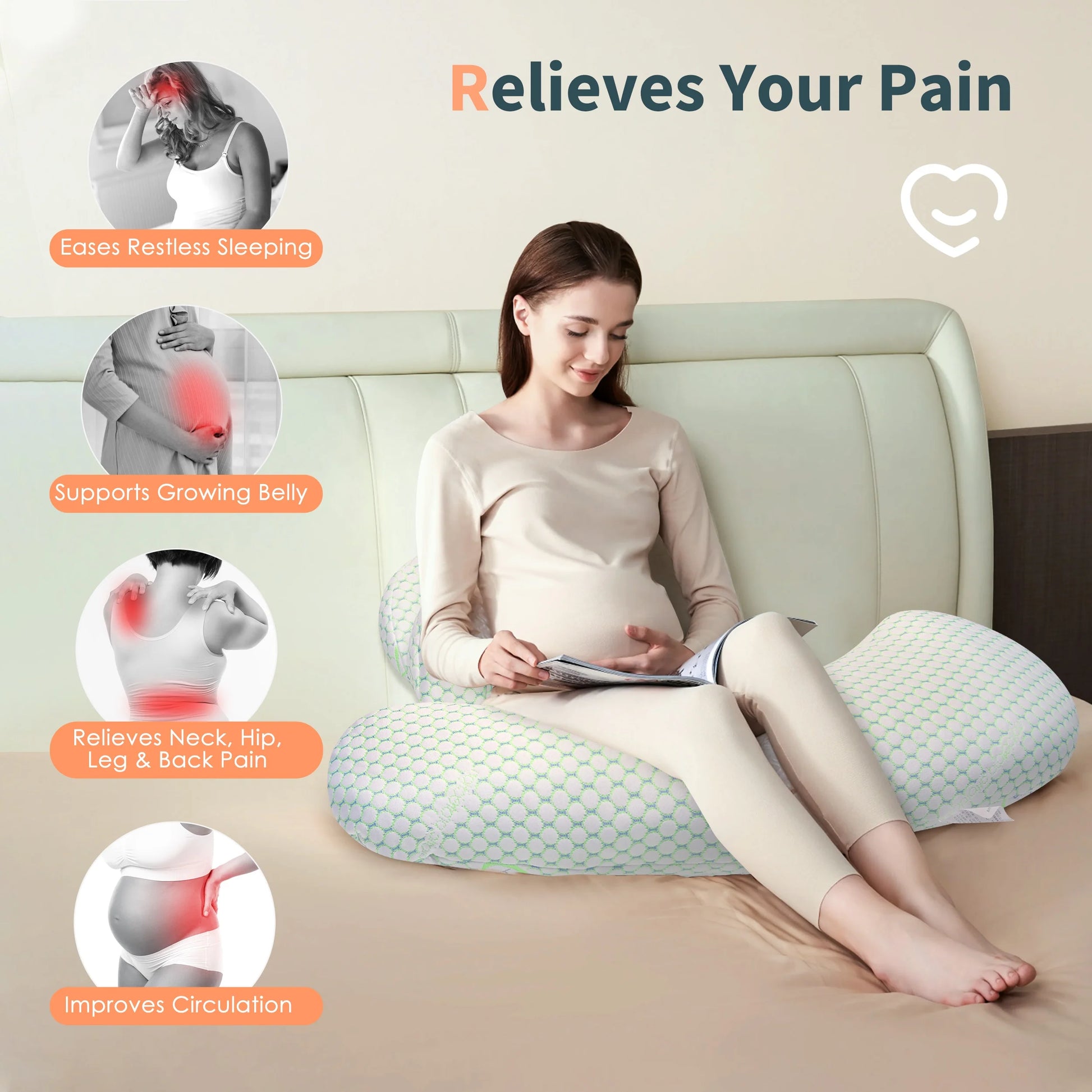 Pregnancy Pillow with Ergonomic Design for Relieving Your Pains and Improving Sleeping Quality, Pregnant Women Must Haves with Removable Cover