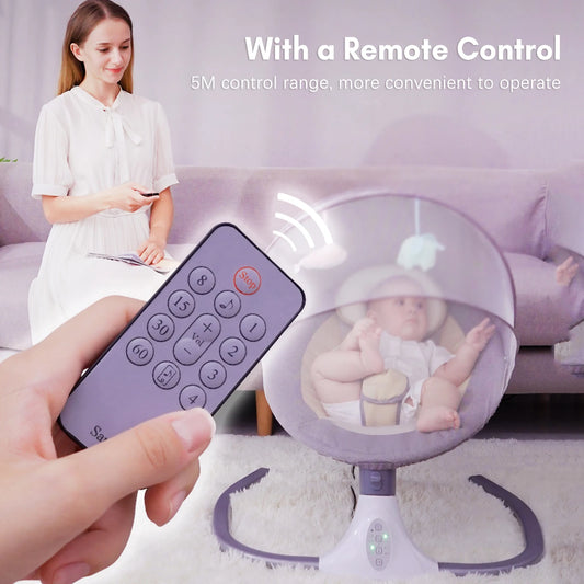 Putybudy S-Y608 Motorized Baby Swing for Infants Baby Rocker 4 Speeds & 4 Timer & 12 Preset Lullabies Supports BT Connection USB