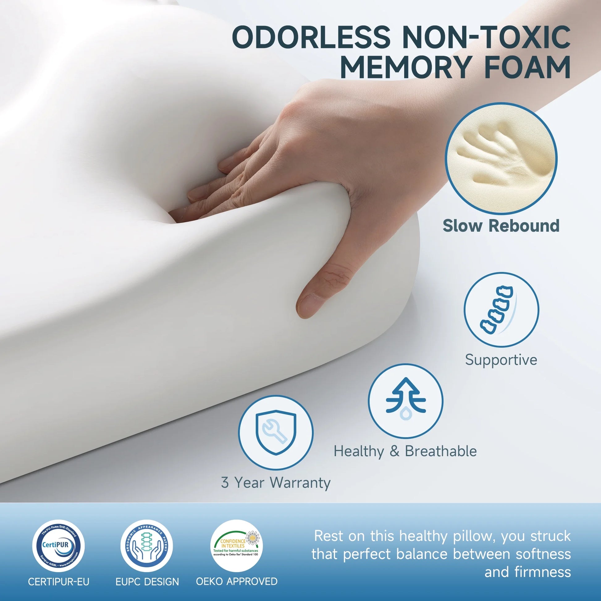 Bed Pillow, Cervical Neck Pillow for Pain Relief, Contour Memory Foam Pillows for Sleeping, Odorless Ergonomic Pillow, Orthopedic Cooling Pillow Bed Pillow Neck Support for Side Back Stomach Sleepers