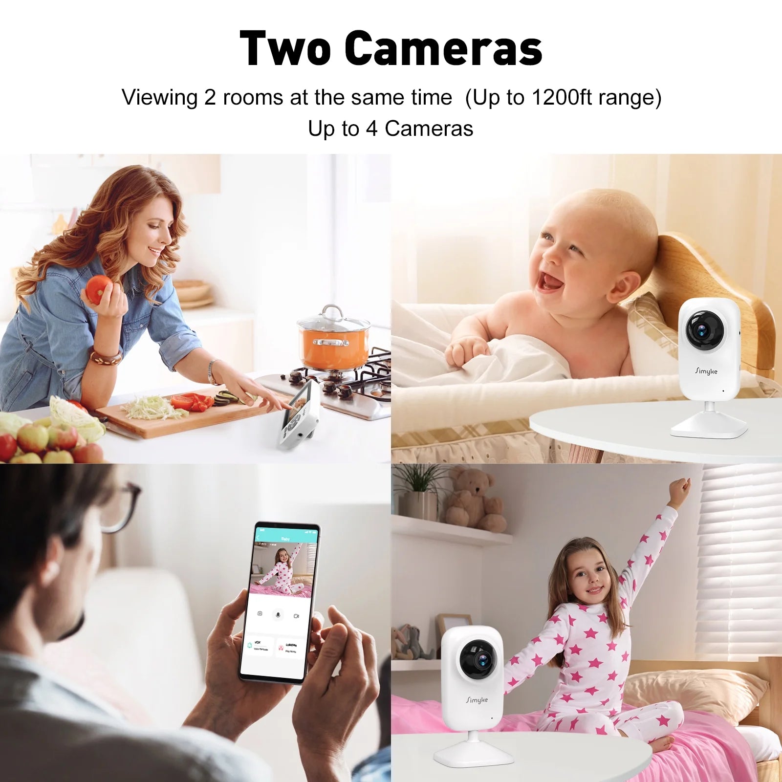 Dual Camera Video Baby Monitor, 2.8" LCD, Wireless, Night Vision, 2-Way Audio, App Access, 1200Ft Range, Feeding Timer, Temperature Sensor, Portable for Home Use