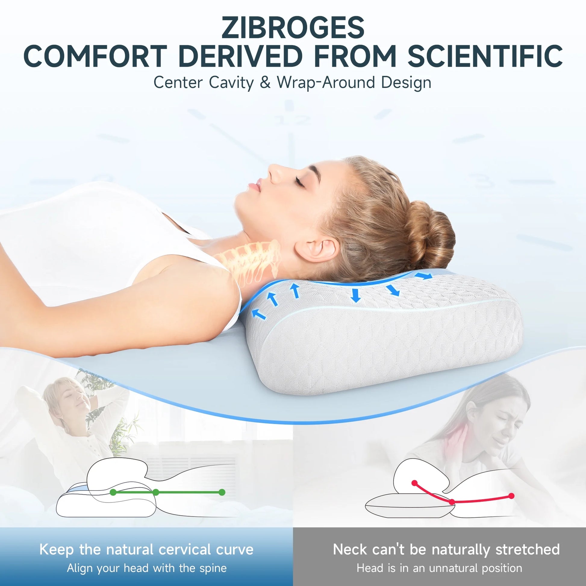 Bed Pillow, Cervical Neck Pillow for Pain Relief, Contour Memory Foam Pillows for Sleeping, Odorless Ergonomic Pillow, Orthopedic Cooling Pillow Bed Pillow Neck Support for Side Back Stomach Sleepers