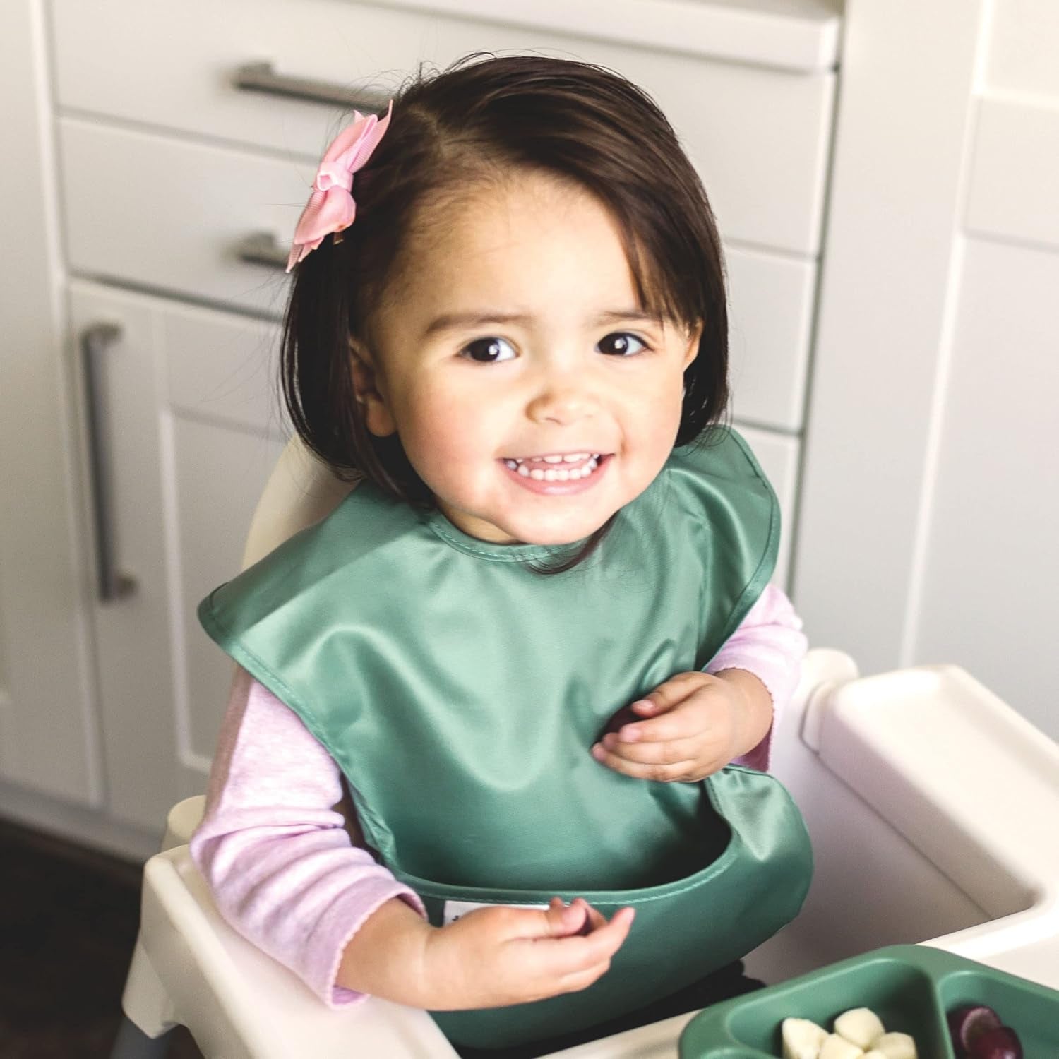 Mess Proof Baby Bibs for Eating - Waterproof, Wipeable Bibs - Toddler Bibs - Travel Friendly - PFAS, PVC, BPA, Phthalate Free - Baby Food Bibs (3 Pack,Slate, Olive)