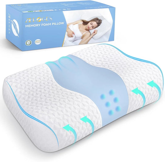 Bed Pillow, Cervical Neck Pillow for Pain Relief, Contour Memory Foam Pillows for Sleeping, Odorless Ergonomic Pillow, Orthopedic Cooling Pillow Bed Pillow Neck Support for Side Back Stomach Sleepers