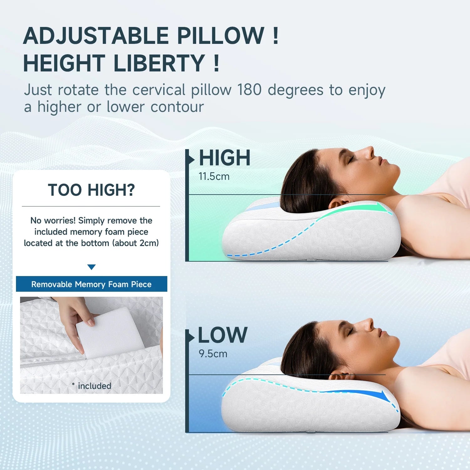 Bed Pillow, Cervical Neck Pillow for Pain Relief, Contour Memory Foam Pillows for Sleeping, Odorless Ergonomic Pillow, Orthopedic Cooling Pillow Bed Pillow Neck Support for Side Back Stomach Sleepers